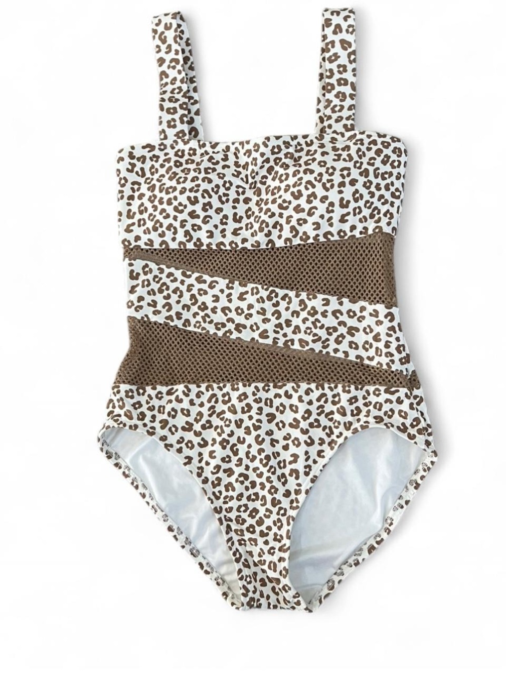 Carmen Marc Valvo Leopard Cheetah One Piece Swimsuit Mesh Cutout Sz 6